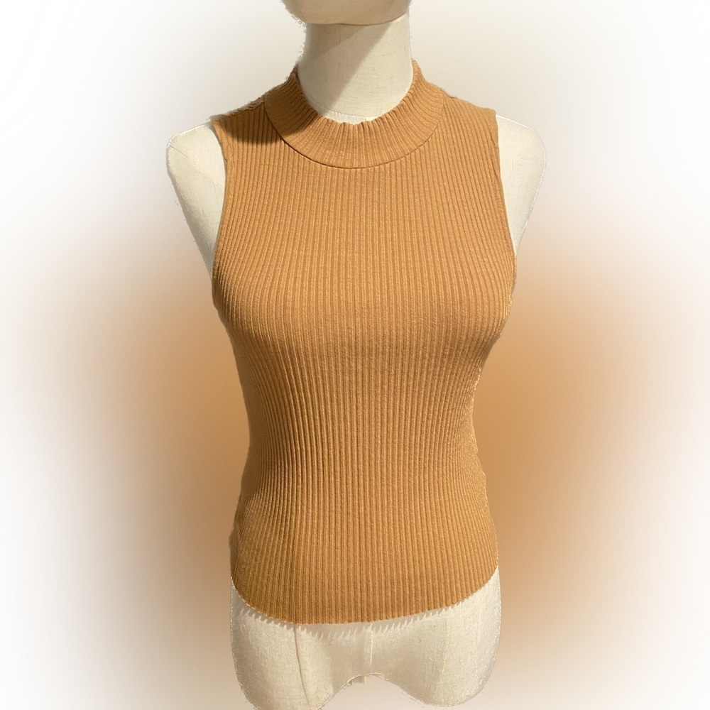 Ribbed Turtleneck Sleeveless Top